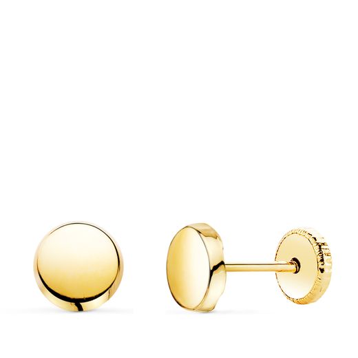 18K Pendientes Oro Amarillo Redondos Brillo 5,5 Mm. Cierre Tuerca