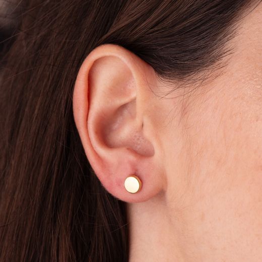 18K Pendientes Oro Amarillo Redondos Brillo 6,5 Mm. Cierre Tuerca