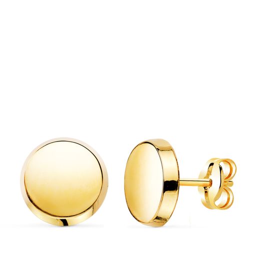 18K Pendientes Oro Amarillo Redondos Brillo 8 Mm. Cierre Presion