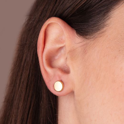 18K Pendientes Oro Amarillo Redondos Brillo 8 Mm. Cierre Presion