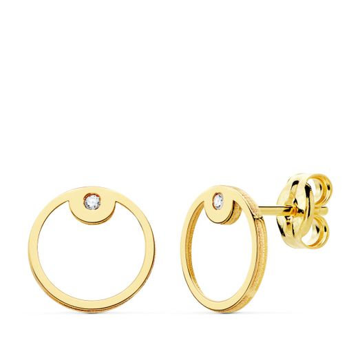 18K Pendientes Oro Amarillo Redondos Circonita 8 Mm Cierre Presion