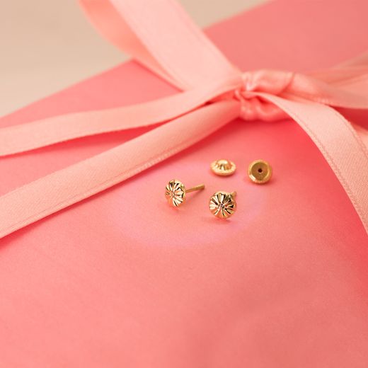 18K Pendientes Oro Amarillo Redondos Con Circonita 5 X 5 Mm Cierre Tuerca