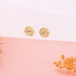 18K Pendientes Oro Amarillo Redondos Con Circonita Multicolor 9 Mm. Cierre Presion