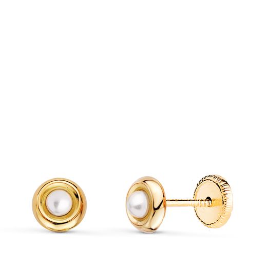 18K Pendientes Oro Amarillo Redondos Con Perlas De 2,5Mm. Ancho: 5Mm. Cierre Tuerca