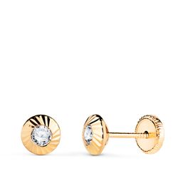 18K Pendientes Oro Amarillo Redondos Orla Tallada Circonita. Medida: 5,5Mm Cierre Tuerca