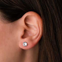 18K Pendientes Oro Amarillo Redondos Piedra Azul 6 Mm. Cierre Presion