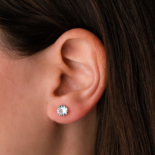 18K Pendientes Oro Amarillo Redondos Piedra Azul 6 Mm. Cierre Presion
