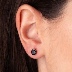 18K Pendientes Oro Amarillo Redondos Piedra Azul 6 Mm. Cierre Presion