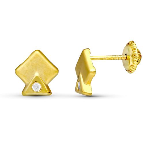 18K Pendientes Oro Amarillo Rombos 7X7 Mm Cierre Tuerca