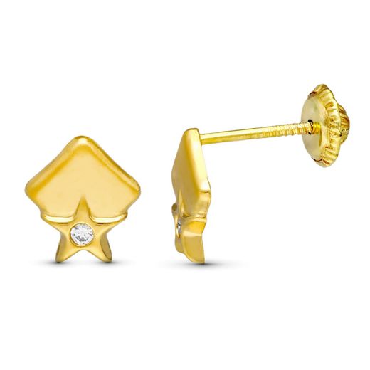 18K Pendientes Oro Amarillo Rombos 8X7 Mm Cierre Tuerca