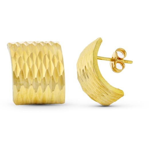 18K Pendientes Oro Amarillo Tallados Cierre Presion