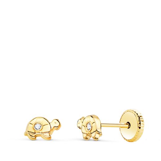 18K Pendientes Oro Amarillo Tortuga Con Circonita 6 X 3,5 Mm. Cierre Tuerca