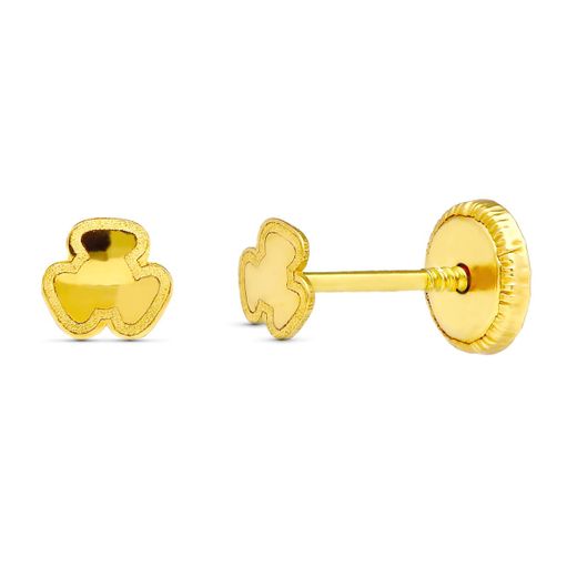 18K Pendientes Oro Amarillo Trebol. 3.5 Mm Cierre Tuerca