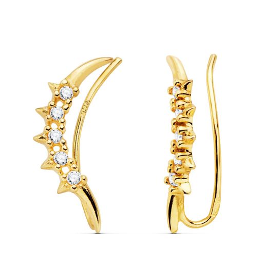 18K Pendientes Oro Amarillo Trepadores 17X3.5 Mm Estrellas