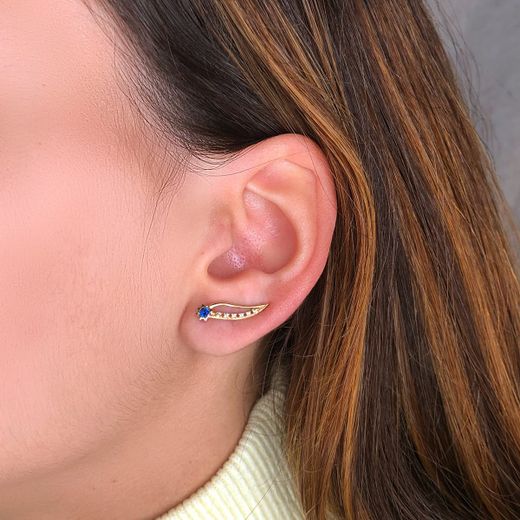 18K Pendientes Oro Amarillo Trepadores 19X5 Mm Circonitas-Soles