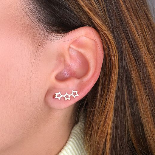 18K Pendientes Oro Amarillo Trepadores 3 Estrellas 15X5 Mm