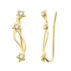 18K Pendientes Oro Amarillo Trepadores Circonitas-Estrellas Cierre Presion