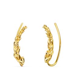 18K Pendientes Oro Amarillo Trepadores Con Hojitas. 15 X 3 Mm