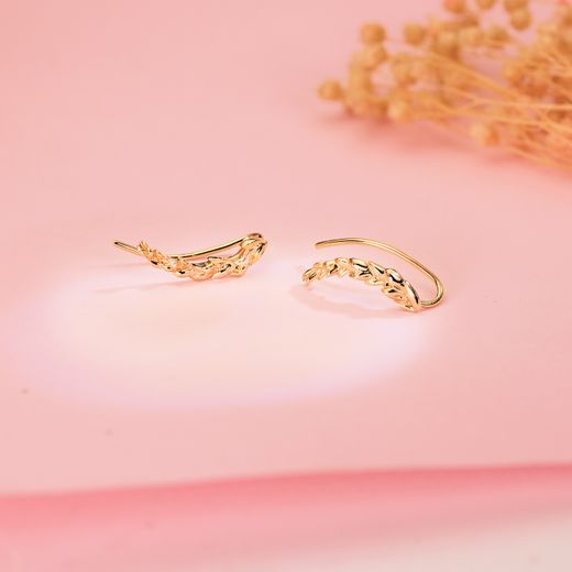 18K Pendientes Oro Amarillo Trepadores Con Hojitas. 15 X 3 Mm