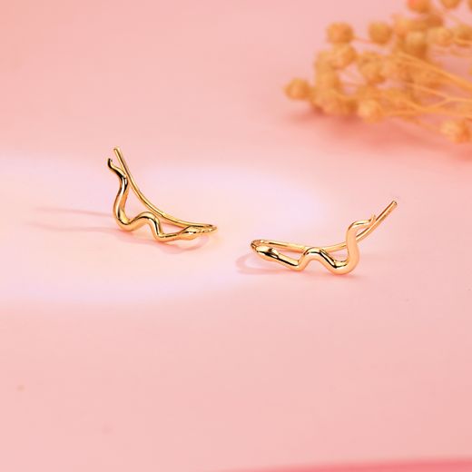 18K Pendientes Oro Amarillo Trepadores De Serpientes. 15 X 2,5 Mm