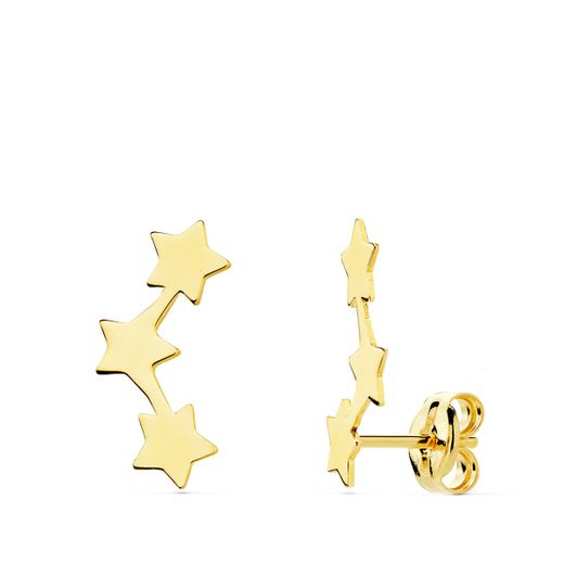 18K Pendientes Oro Amarillo Trepadores Estrellas 13X4 Mm