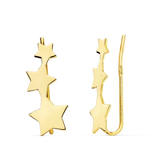 18K Pendientes Oro Amarillo Trepadores Estrellas 16X7 Mm