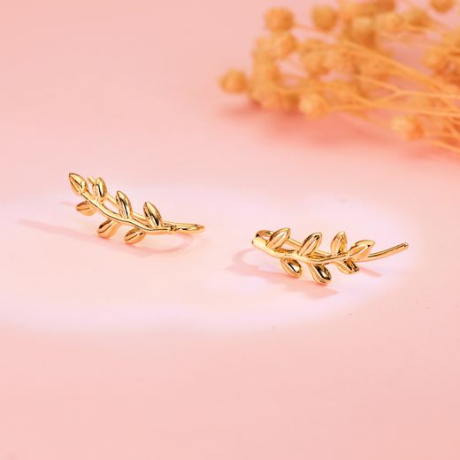 18K Pendientes Oro Amarillo Trepadores Rama. 14 X 4 Mm