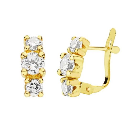 18K Pendientes Oro Amarillo Tres Circonita 11X4 Mm Cierre Catalan