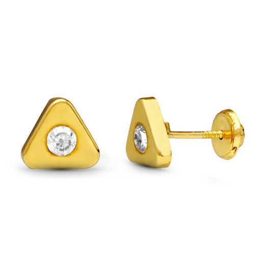 18K Pendientes Oro Amarillo Triangulo 7X7 Mm Cierre Tuerca