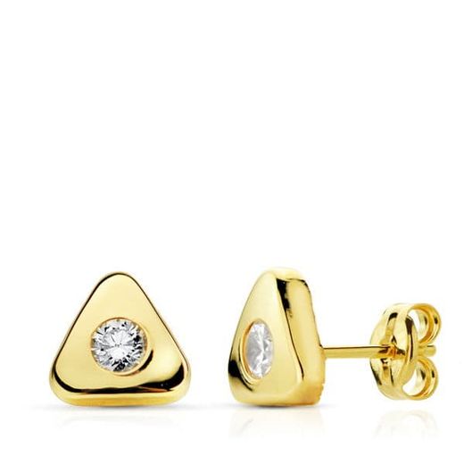 18K Pendientes Oro Amarillo Triangulo Circonita7X7 Mm Cierre Presion