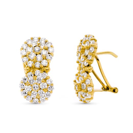 18K Pendientes Oro Amarillo Tu Y Yo Cuajos Circonita 20X10 Mm Cierre Omega