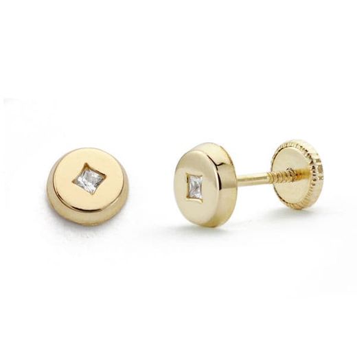 18K Pendientes Oro Amarillo Tuerca Redondo Circonita 5 Mm