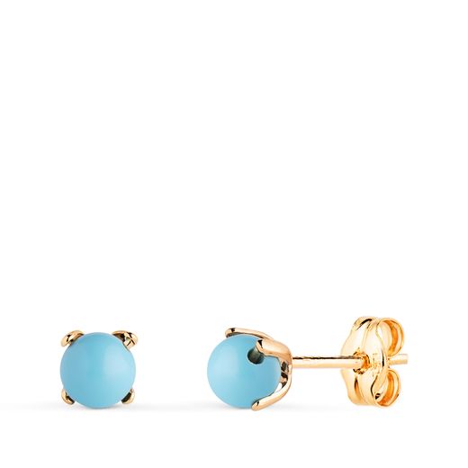 18K Pendientes Oro Amarillo Turquesa Con 4 Garras. Medida: 4 Mm. Cierre Presion