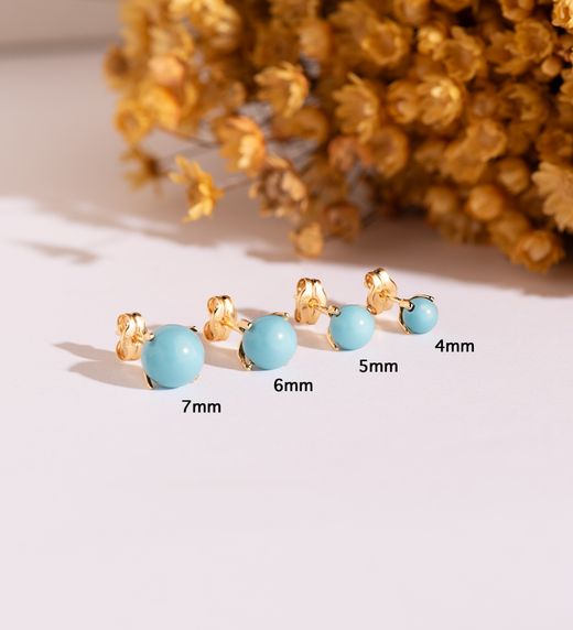 18K Pendientes Oro Amarillo Turquesa Con 4 Garras. Medida: 4 Mm. Cierre Presion