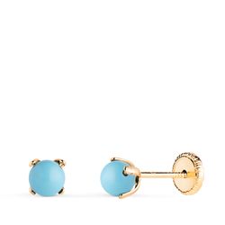18K Pendientes Oro Amarillo Turquesa Con 4 Garras. Medida: 4 Mm. Cierre Tuerca