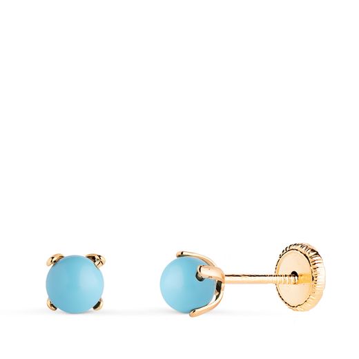 18K Pendientes Oro Amarillo Turquesa Con 4 Garras. Medida: 4 Mm. Cierre Tuerca