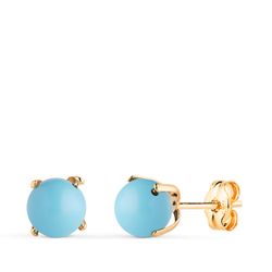 18K Pendientes Oro Amarillo Turquesa Con 4 Garras. Medida: 6 Mm. Cierre Presion