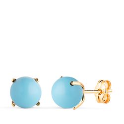 18K Pendientes Oro Amarillo Turquesa Con 4 Garras. Medida: 7 Mm. Cierre Presion