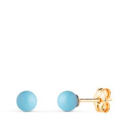 18K Pendientes Oro Amarillo Turquesa Con Casquilla. Medida: 4 Mm. Cierre Presion