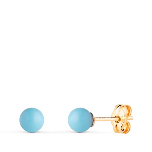 18K Pendientes Oro Amarillo Turquesa Con Casquilla. Medida: 4 Mm. Cierre Presion