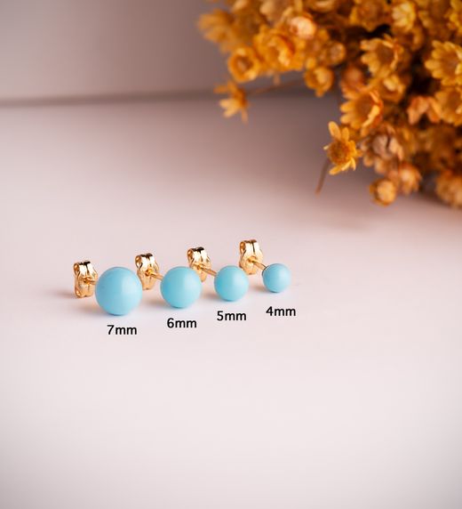18K Pendientes Oro Amarillo Turquesa Con Casquilla. Medida: 4 Mm. Cierre Presion