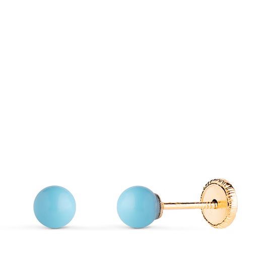 18K Pendientes Oro Amarillo Turquesa Con Casquilla. Medida: 4 Mm. Cierre Tuerca