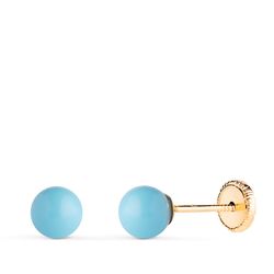 18K Pendientes Oro Amarillo Turquesa Con Casquilla. Medida: 5 Mm. Cierre Tuerca