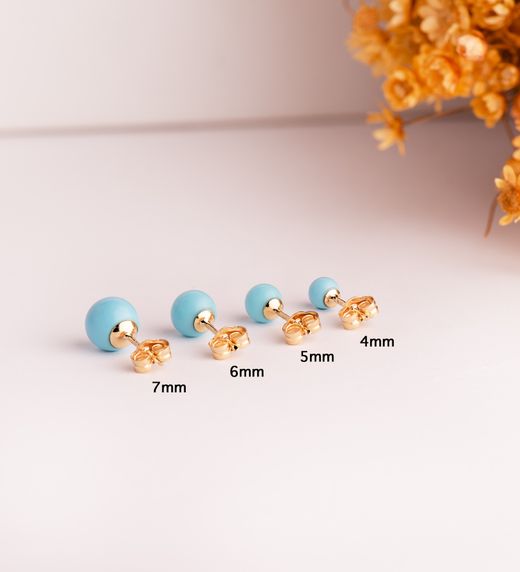 18K Pendientes Oro Amarillo Turquesa Con Casquilla. Medida: 6 Mm. Cierre Presion
