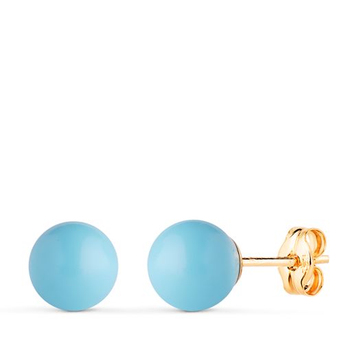18K Pendientes Oro Amarillo Turquesa Con Casquilla. Medida: 7 Mm. Cierre Presion