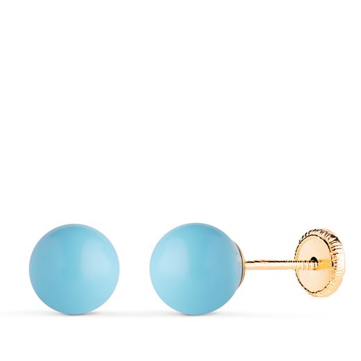 18K Pendientes Oro Amarillo Turquesa Con Casquilla. Medida: 7 Mm. Cierre Tuerca