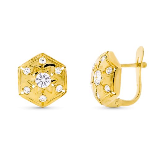 18K Pendientes Oro Amarillo Y Circonita Cierre Catalan