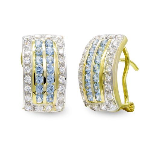 18K Pendientes Oro Amarillo Y Circonita Cierre Omega