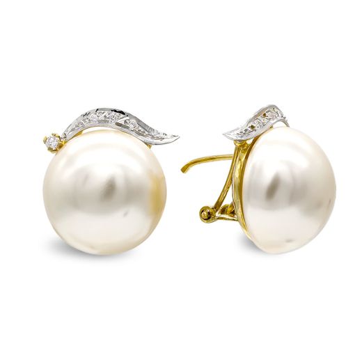 18K Pendientes Oro Amarillo Y Perla Sintetica Rama 16 Mm Cierre Omega