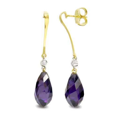 18K Pendientes Oro Bicolor Amatista 18 Mm Circonita Cierre Presion